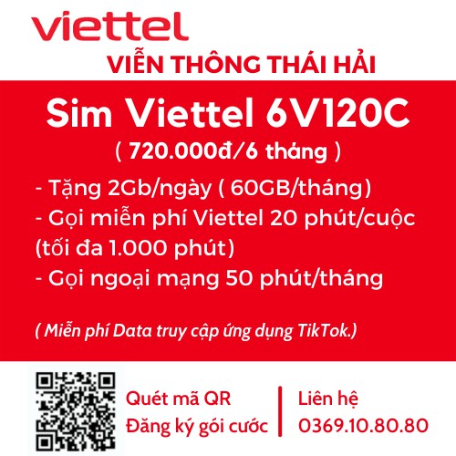 Sim 4G Viettel gói V120C miễn Phí gọi nội mạng dưới 20 phút và 2GB ngày đầu số 09xxx
