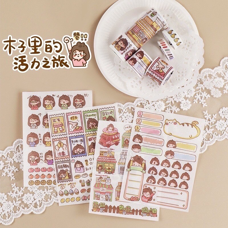 Combo 04 miếng sticker dán sổ hình cute girl ver1 dùng dán trang trí sketchbook/ tập vở/ nhật ký - VP031