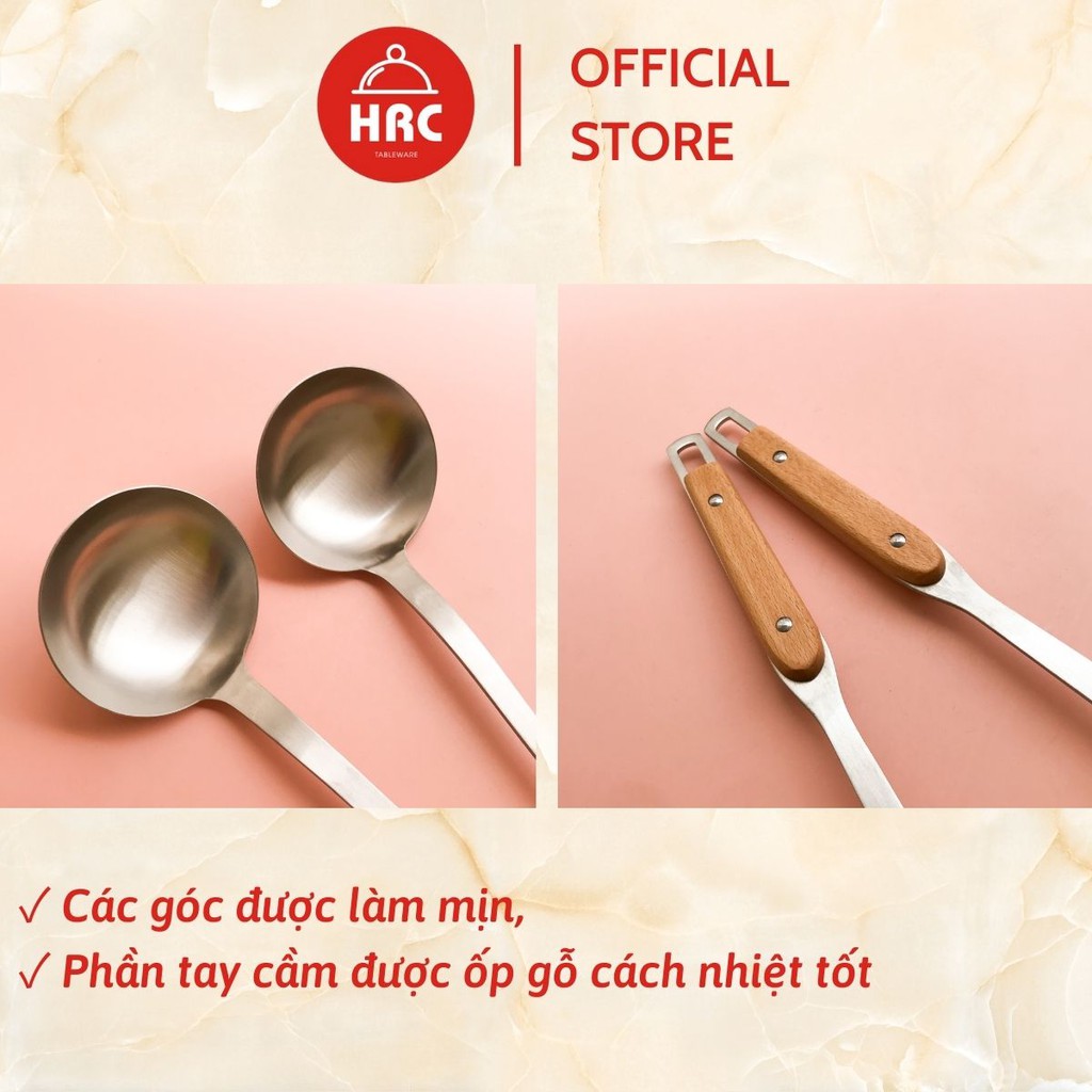 Muôi múc canh múc cơm cán ốp gỗ cao cấp (HÀNG ĐẸP) Muôi lẩu Hàn Quốc inox cao cấp