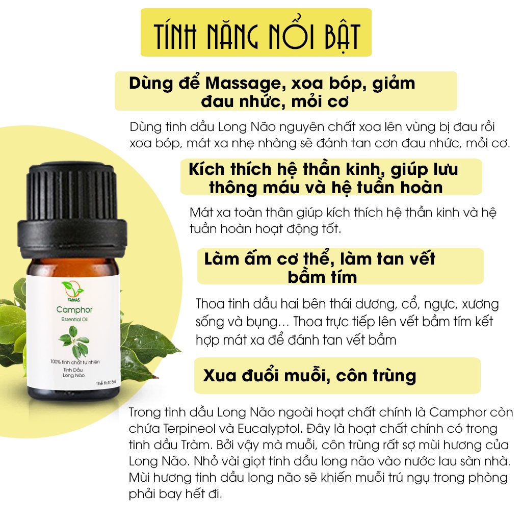 Tinh dầu Long não nguyên chất TAMAS,chai 5ml, tinh dầu giúp khử mùi,đuổi côn trùng hiệu quả. Giúp diệt khuẩn, sát trùng.