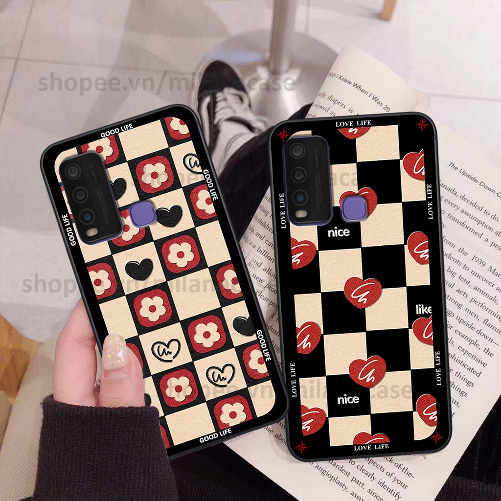 Ốp Vivo Y30 / Y50 in hình caro trái tim siêu đẹp, siêu nét đầy phong cách cá tính