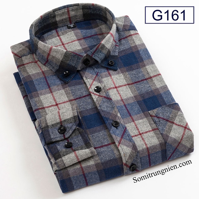 Áo sơ mi dài tay thương hiệu Anton kẻ caro xanh xám chất liệu cotton thoáng mát mã G161