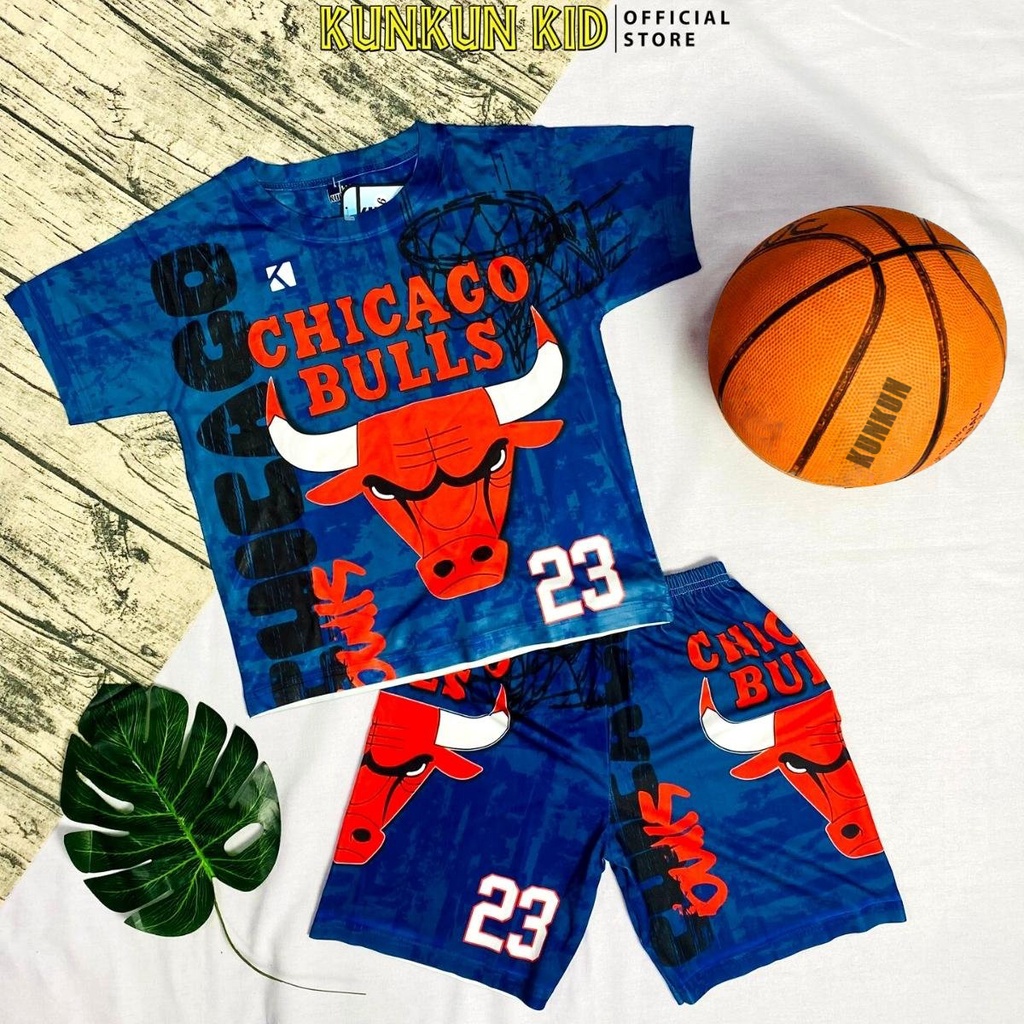 Bộ thể thao bé trai KUNKUN KID TT005 chất thun lạnh in 3d hình chicago bulls size đại từ 10-60kg