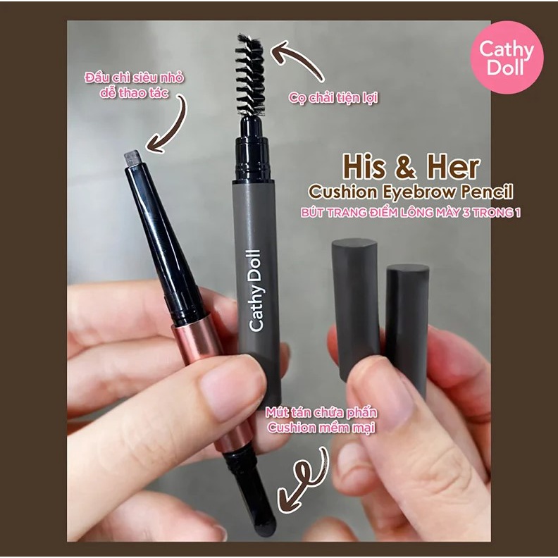 Chì Kẻ Mày 3 Trong 1 Cathy Doll His & Her Cushion Eyebrow Pencil