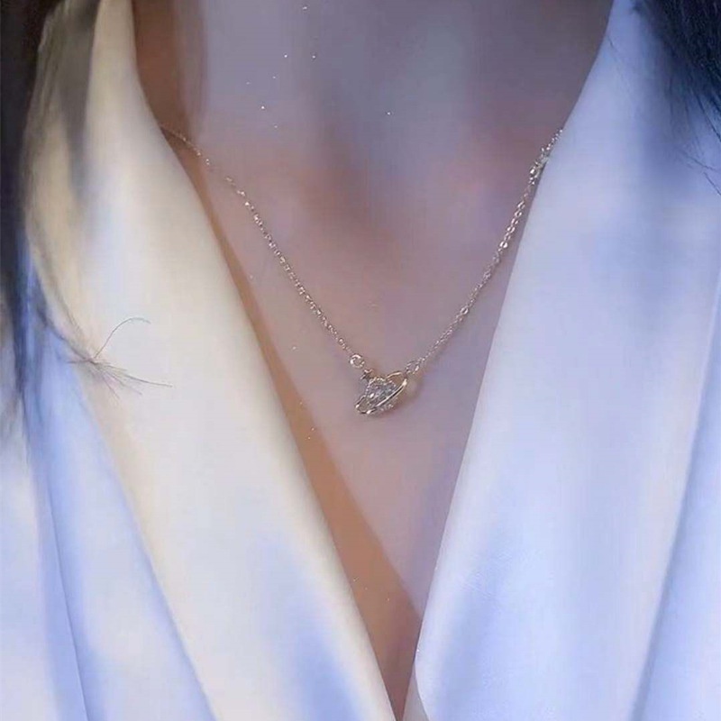 Vòng cổ Bạc Mặt Hình Hành Tinh Ngôi Sao Đính Đá Thời Trang Hàn Quốc Cho Nữ