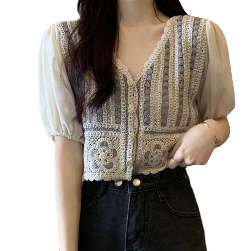 Áo Cardigan Cổ V Tay Phồng Ngọt Ngào Cho Nữ