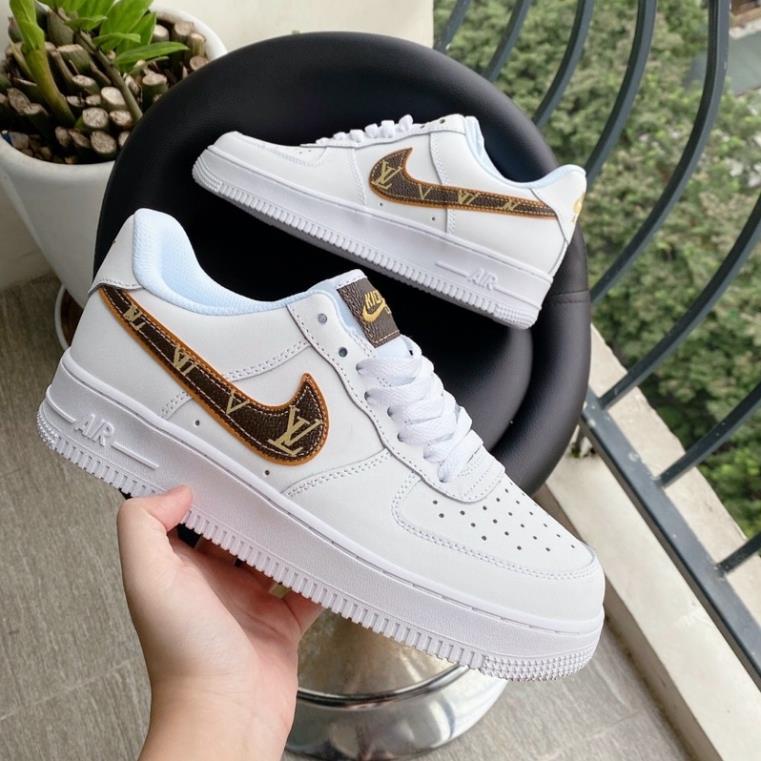 Giày Sneaker AF1 Móc LV Nâu Nam Nữ, AF1 TRẮNG VỆT NÂU LV BẢN CAO CẤP ẢNH THẬT TỰ CHỤP