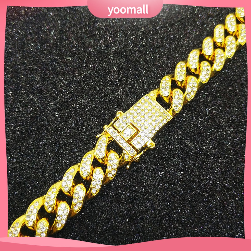 Vòng Tay Dạng Chuỗi Xích Đính Đá Sáng Bóng Phong Cách Hip Hop Cho Nam Giới