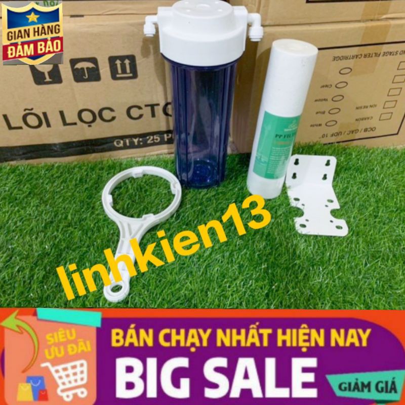 cốc lọc nước 10inh trong kèm tay mở quả lọc giá và cút 2 đâu phi 10-10