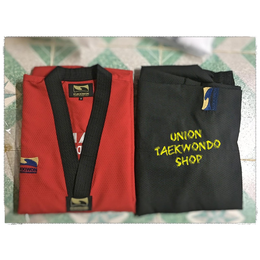 Áo Quần Võ Phục Taekwondo KUKKIWON Kim Cương ĐỎ | Tặng Kèm Móc Khóa Taekwondo #UnionTaekwondoSHOP