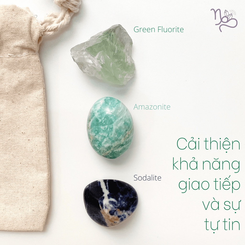 Crystal Set Ver.3 - Set 3 Viên Đá Cải Thiện Giao Tiếp (Đá thanh tẩy và chữa lành Tarot, Reiki, sưu tầm, thiền định..)