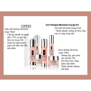 [CÓ HÓA ĐƠN LOTTEDUTYFREE] Set 03 Clinique MOISTURE SURGE 03 (kem dưỡng 50ml, gel mắt 15ml, serum dưỡng 48ml)