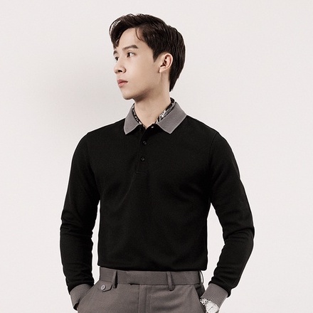 Áo polo nam dài tay phối bo polido chất liệu cotton thâm hút mồ hôi tốt thoải mái,mát mẻ phong cách trẻ trung hiện đại