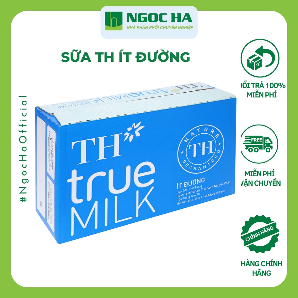 Thùng sữa tươi tiệt trùng TH True Milk Ít Đường hộp 180ml