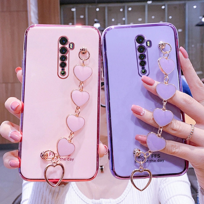 Ốp Điện Thoại Kết Cấu Sang Trọng Có Vòng Tay Trái Tim Cho Oppo Reno 2 Reno 2F