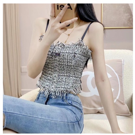 Mẫu mới - Áo bra croptop vải tweed kèm đệm lưng chun hot hit
