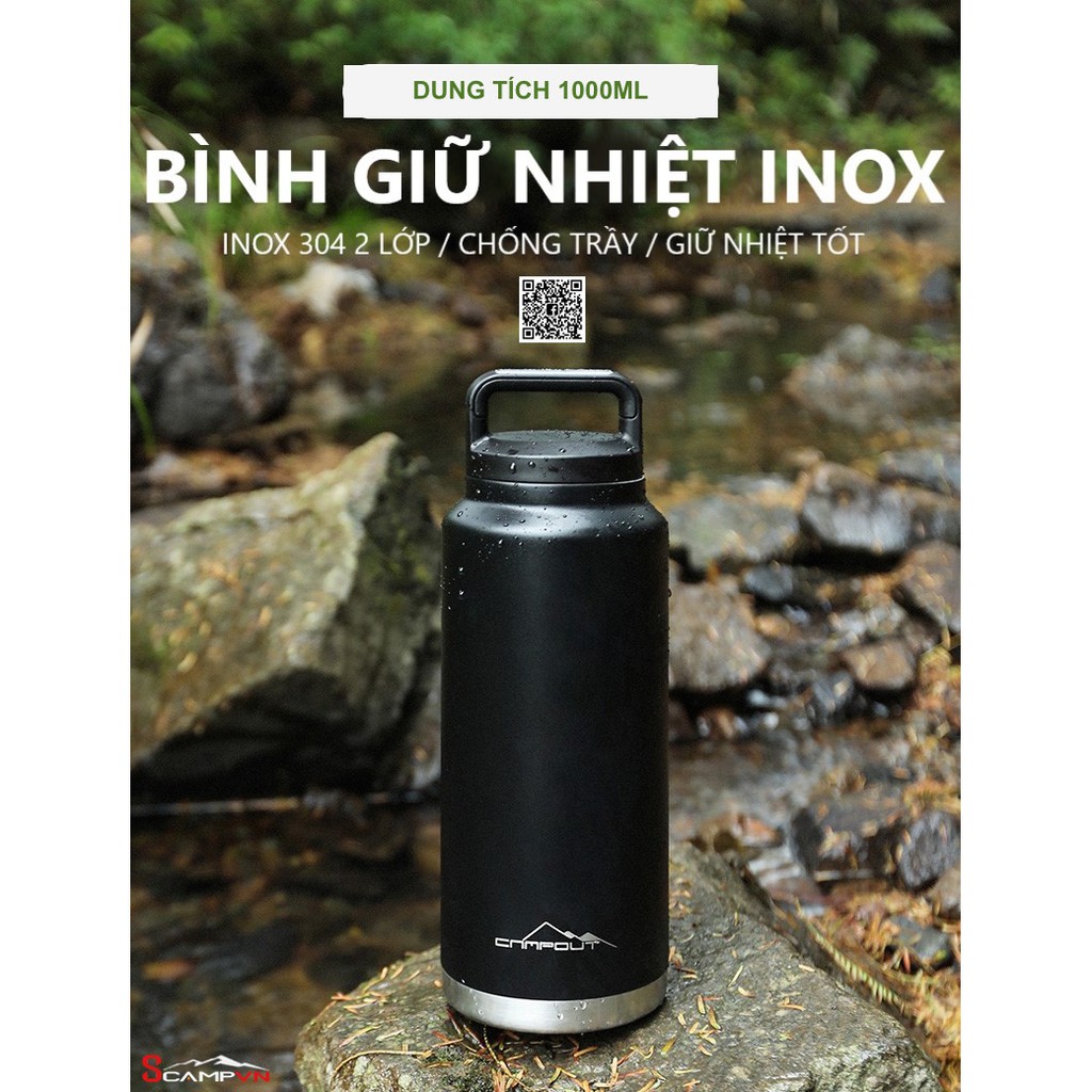 Bình giữ nhiệt nóng lạnh inox 2 lớp 34oz 1000ml NURGAZ CAMPOUT (Thổ Nhĩ Kỳ) du lịch cắm trại dã ngoại