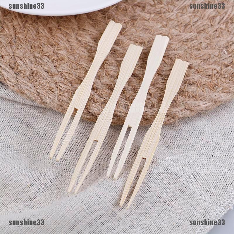 【COD•suns】100pcs/set bamboo cocktail forks bbq fruit pick beige 9cm stick skew