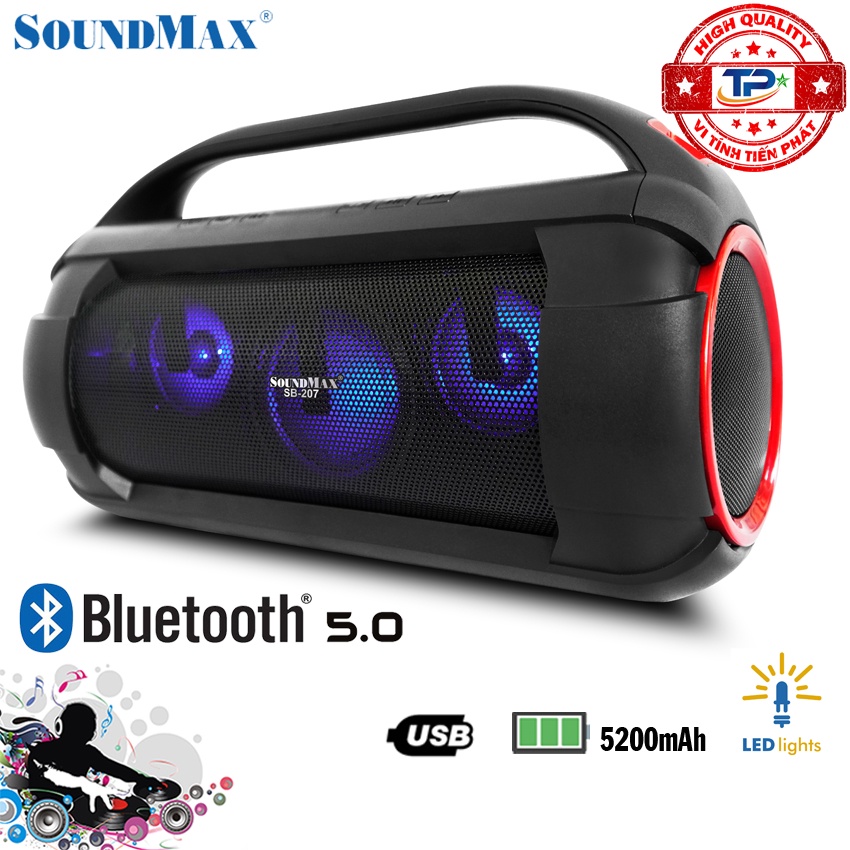 Loa bluetooth 5.0 SoundMax SB-207 Với Đèn Led và Đọc USB dùng cho PC, LATOP, ĐT, TV ... Mẫu Lớn SB207