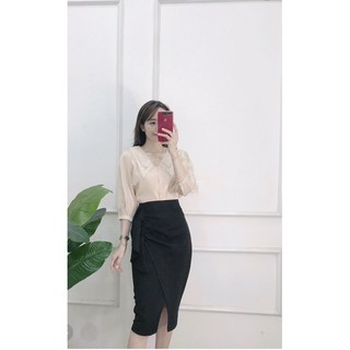 Áo tơ oganza cổ nhọn