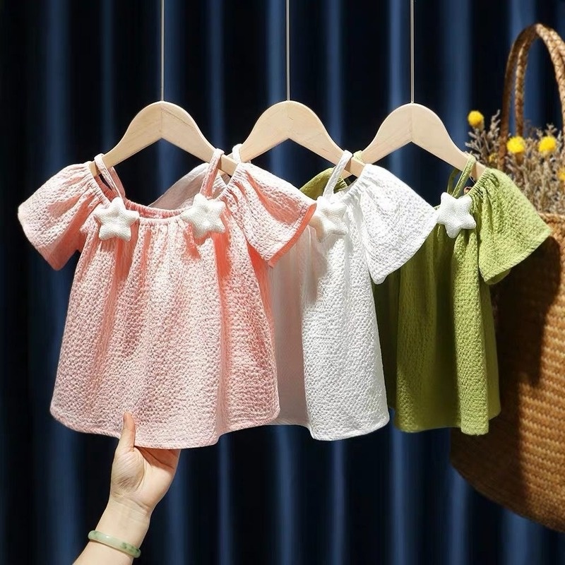 Áo Thun Tay Ngắn Hở Vai Bằng Vải Voan Dành Cho Bé Gái Mới