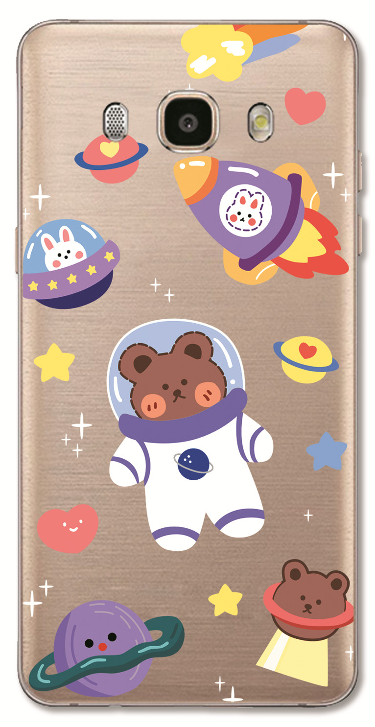 Samsung Galaxy A8 A7 A5 A3 On7 2015 /J2 Core INS Cute Cartoon Little brown bear Clear Soft Silicone TPU Phone Casing Lovely astronaut Rocket ship Case Couple Back Cover