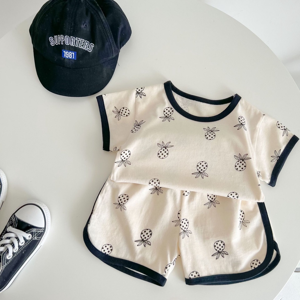 Set Áo Thun Ngắn Tay In Hình Quả Dứa Và Quần Short Thời Trang Mùa Hè Cho Bé