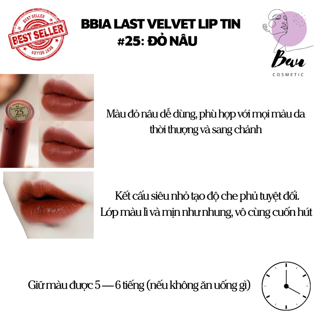 Son kem lì BBIA Last Velvet Lip Tint Version 5 Màu 25 Đỏ Nâu | BigBuy360 - bigbuy360.vn