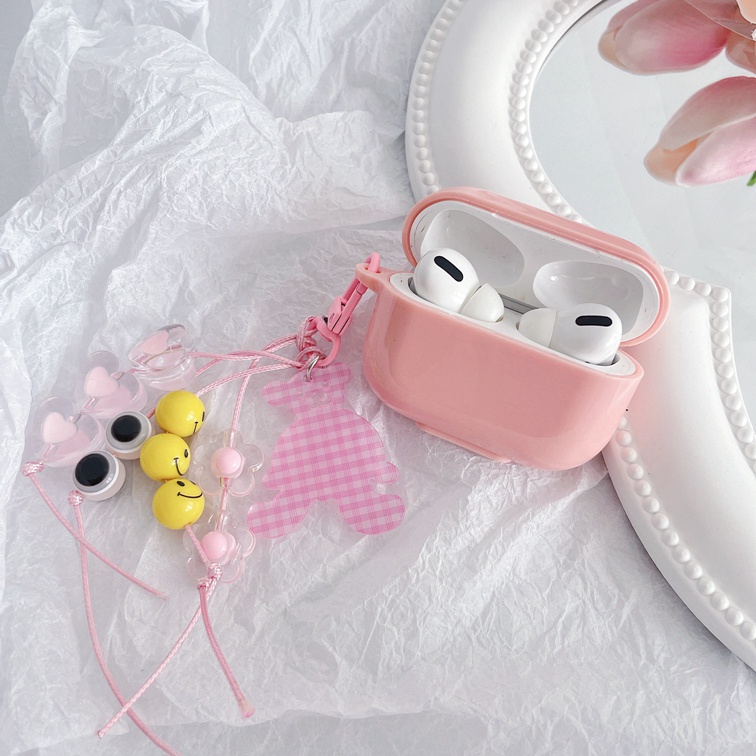 Vỏ Bảo Vệ Hộp Sạc Tai Nghe Bluetooth airpods 1 2 3 pro Bằng tpu Họa Tiết Sọc Caro Màu Hồng Gắn Móc Khóa Tiện Dụng