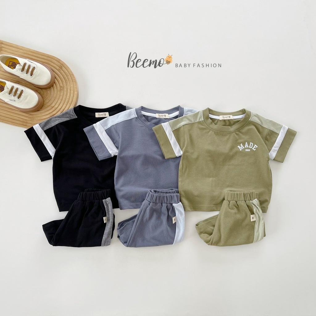 Set bộ quần áo Beemo cộc tay in chữ MADE cá tính mặc hè chất liệu cotton co giãn, mềm mịn cho bé 1 - 7 tuổi 23098B