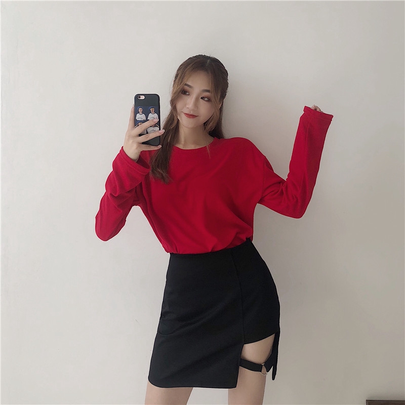 IELGY Ins irregular half-length skirt female high waist was thin A word hip skirt