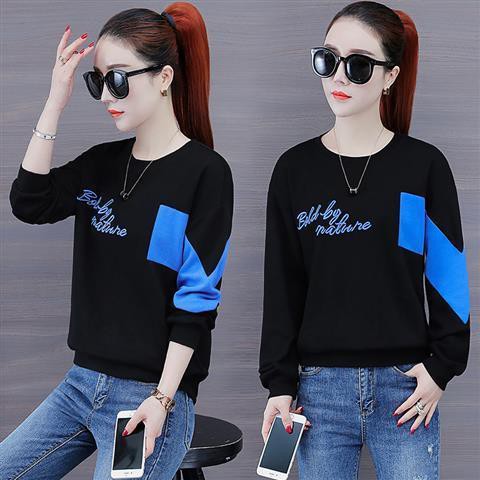 ☂[cotton thuần] áo hoodie nữ 2021 mới thời trang đầu xuân khoác rộng kiểu phương tây không mũ cổ tròn phông