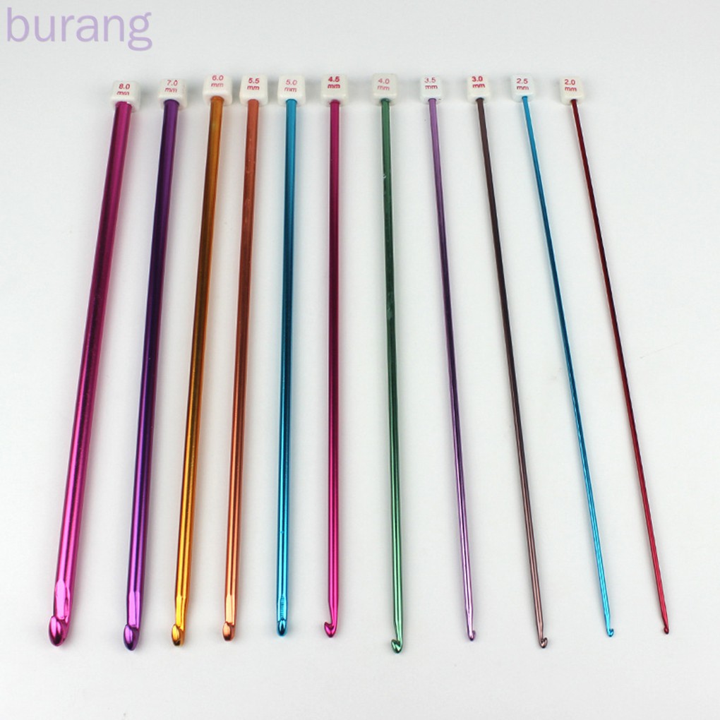 11pcs/set Crochet Hook Needles Set Multicolor Aluminum Hook Kits Knitting Tools Accessory Random Color