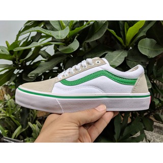 [FULL BOX] Giày thể thao Old Skool màu trắng vạch kẻ sọc xanh lá phối xám