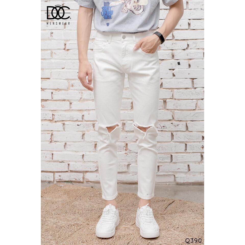 Quần Jeans Nam Đen Trắng Rách Gối Xẻ V Có Size Lớn 37 38 | BigBuy360 - bigbuy360.vn