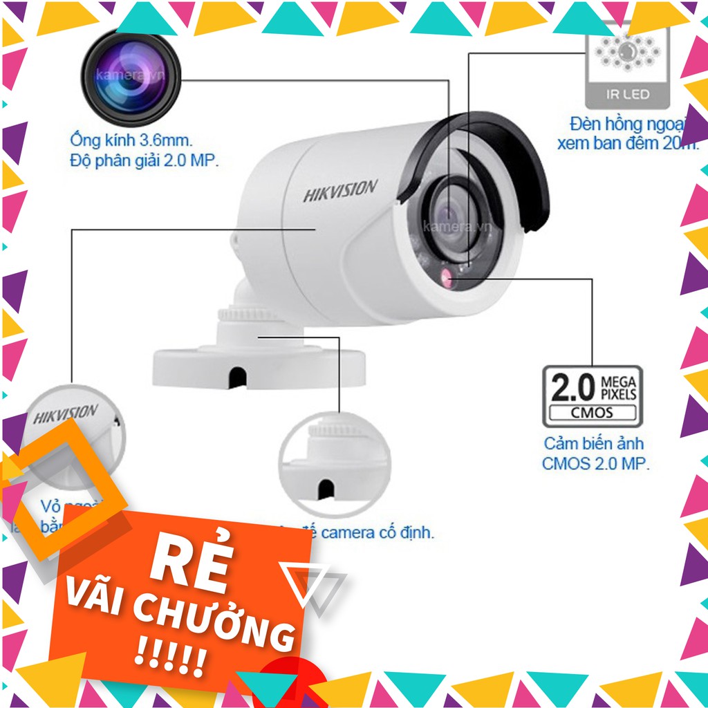 Camera  Hikvision DS-2CE16D0T-IR 2.0 MP FullHD1080P  - Hàng chính hãng 100% - C