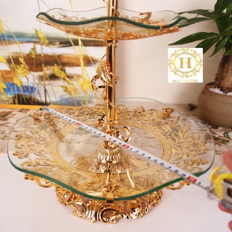 Khay bánh kẹo hoa quả 2 tầng trang trí