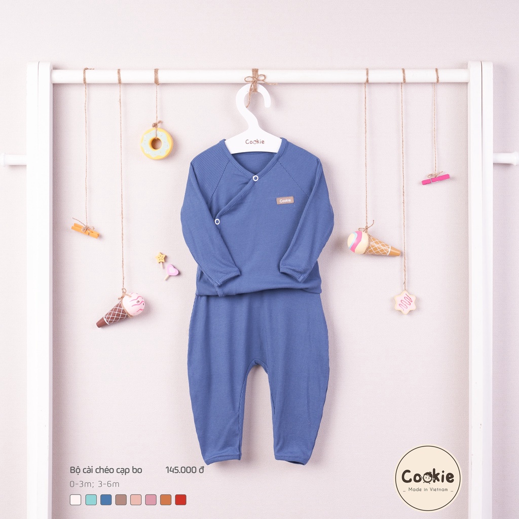 Bộ sơ sinh cài chéo Cookie dài tay chính hãng