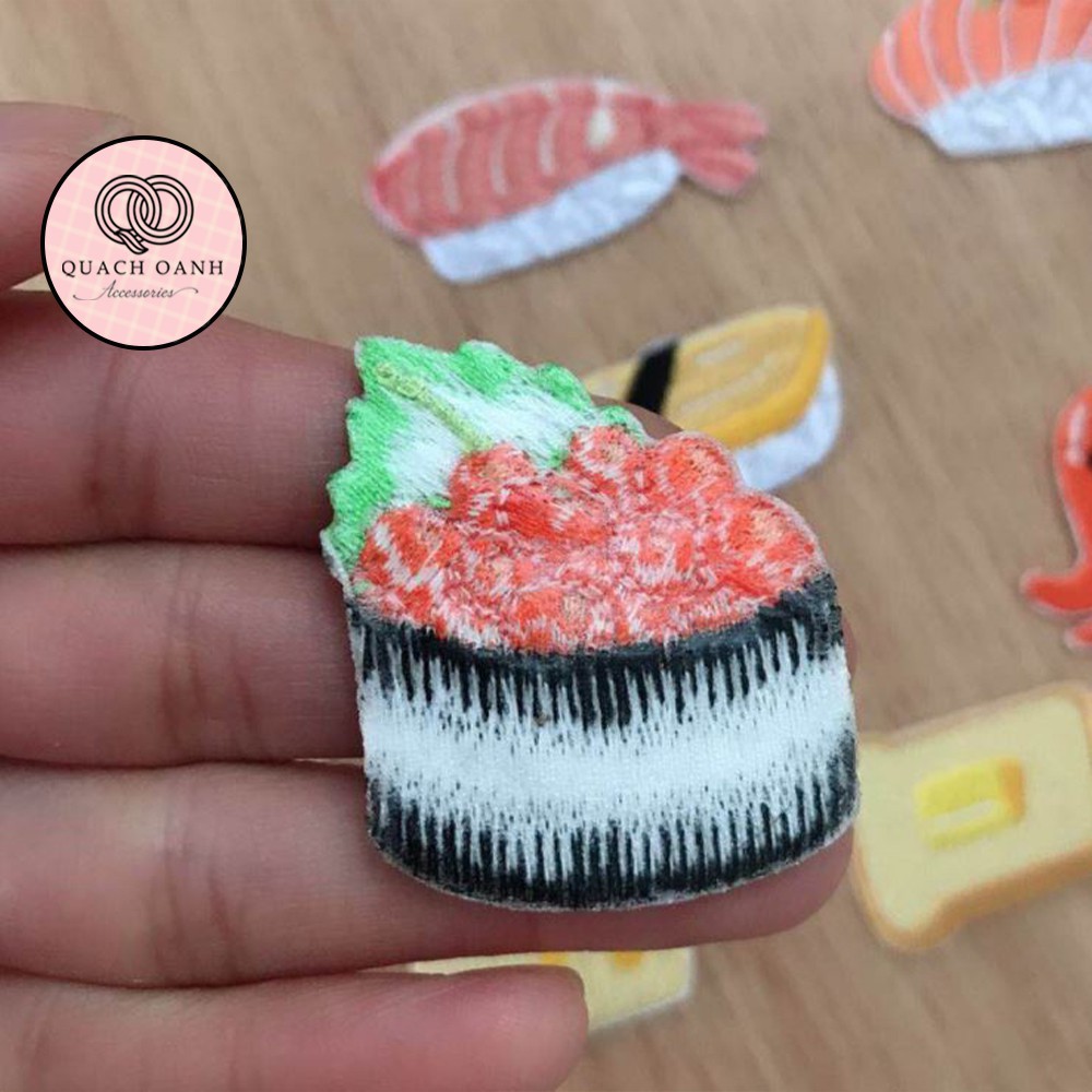 Sticker nhãn dán vải thêu hình sushi trang trí sổ, vở, mũ bảo hiểm - ST20