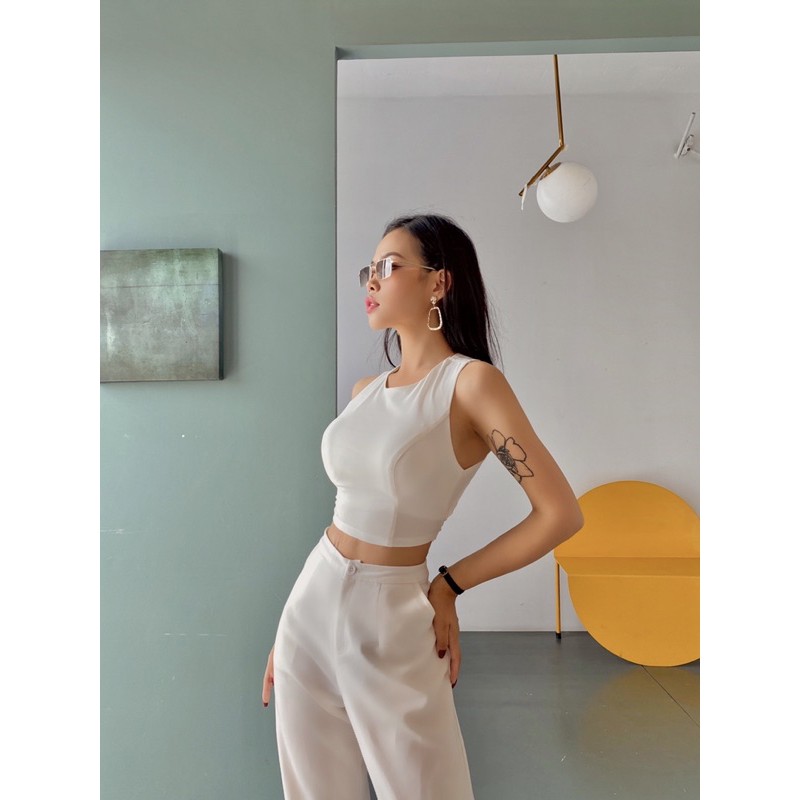 Áo ba lỗ croptop thiết kế hở lưng có dây buộc phong cách gợi cảm