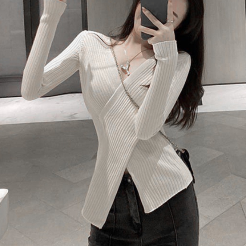 Áo Sweater dệt kim tay dài màu sắc thanh lịch cho phái nữ