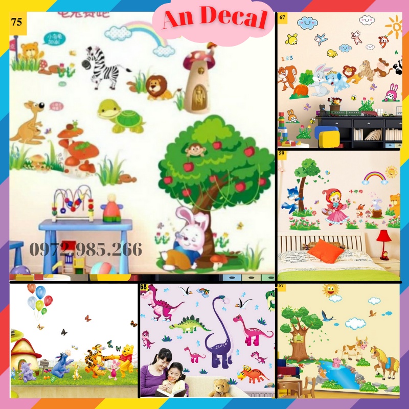 Tranh decal, decal dán tường động vật cho bé💥 FREESHIP💥 trang trí phòng nhiều mẫu kèm tiếng anh | BigBuy360 - bigbuy360.vn