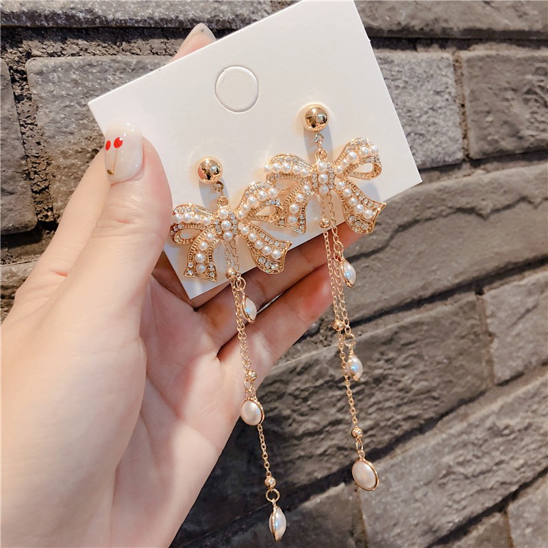 Bông tai nơ khảm ngọc [ FREESHIP - HOTTREND - BẠC 925 - PHỤ KIỆN LACELIPS ]_M1159