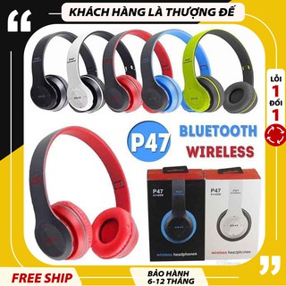 Tai nghe bluetooth P47 chụp tai bass đập cực mạnh, tai nghe không dây P47 có khe cắm thẻ nhớ