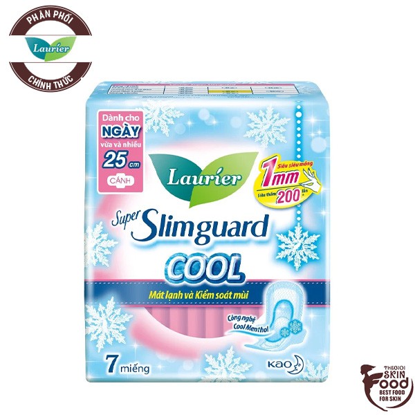 Băng Vệ Sinh Siêu Mỏng Bảo Vệ Mát Lạnh Laurier Super Slimguard Cool 25cm (7 Miếng) [che tên sản phẩm khi giao hàng]