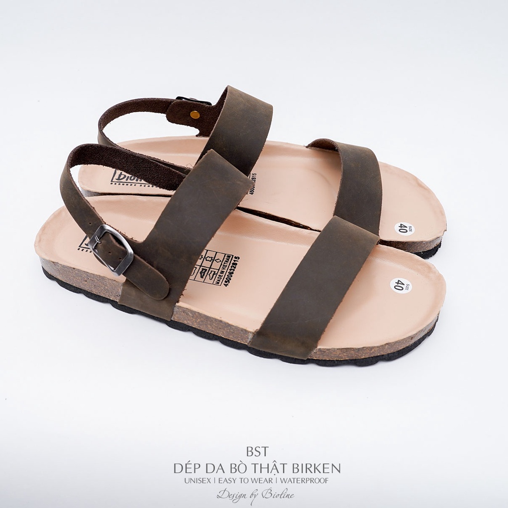 DK15-LÓT CHỐNG NƯỚC-Giày sandal đế trấu Birken da bò thật nam nữ, dép xăng đan công sở, dép đế trấu Bioline D15