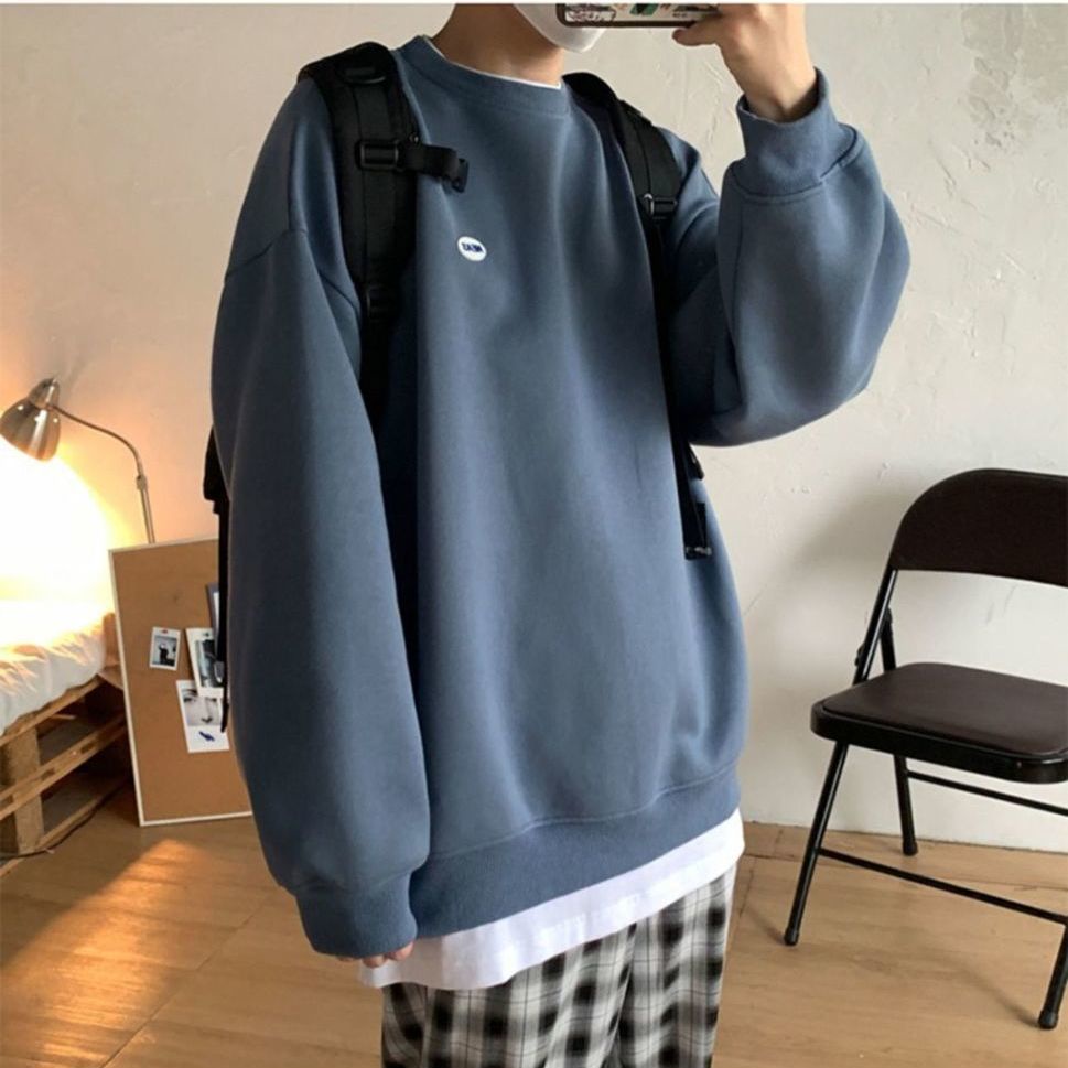 Áo Sweater Cổ Tròn Dáng Rộng Màu Sắc Đơn Giản Thời Trang Theo Phong Cách Hàn Quốc Cho Nam