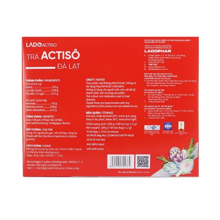 TRÀ ATISO LADOPHAR DẠNG HỘP GIẢI ĐỘC GAN - GIẢI NHIỆT