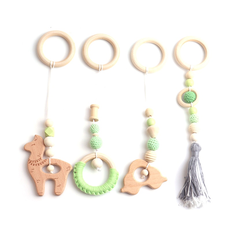 Set 4 Đồ Chơi Lục Lạc Vòng Gỗ Treo Xe Đẩy/Giường Cho Bé Sơ Sinh Có Chuông Di Động
