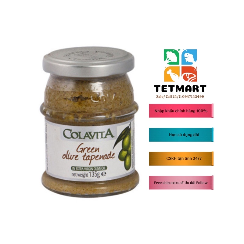 Sốt Tapenade oliu xanh hiệu Colavita 135g, nhập khẩu Ý (Colavita Green olive tapenade in extra virgin olive oil)
